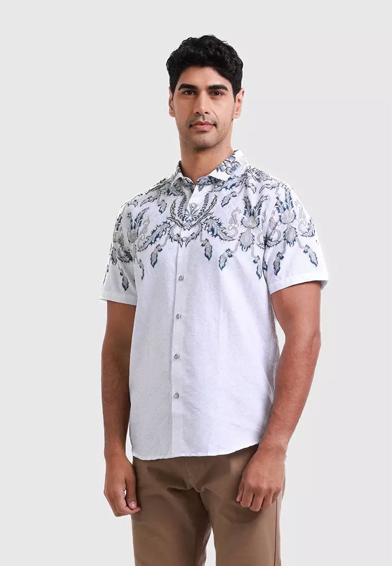 MOC Kemeja Batik Lengan Pendek Pria Cendagah - White