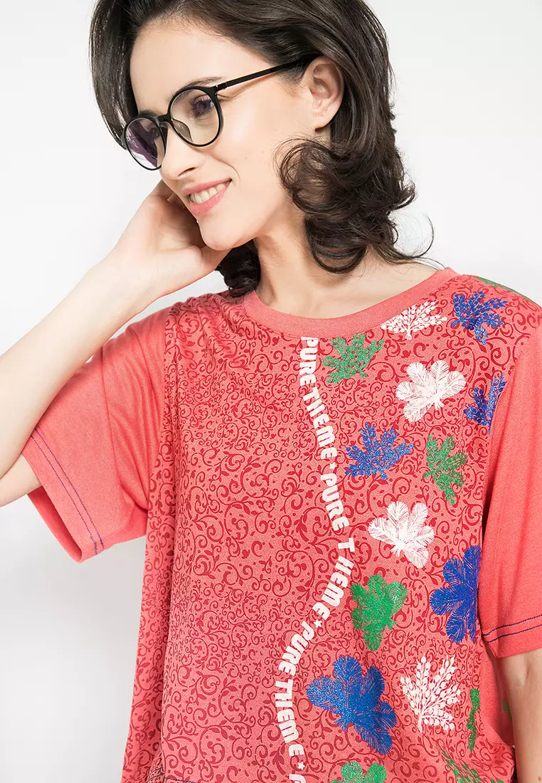 LGS - Kaos Wanita - Sablon Motif - Merah - Regular Fit - LTS.555.T996.083.C