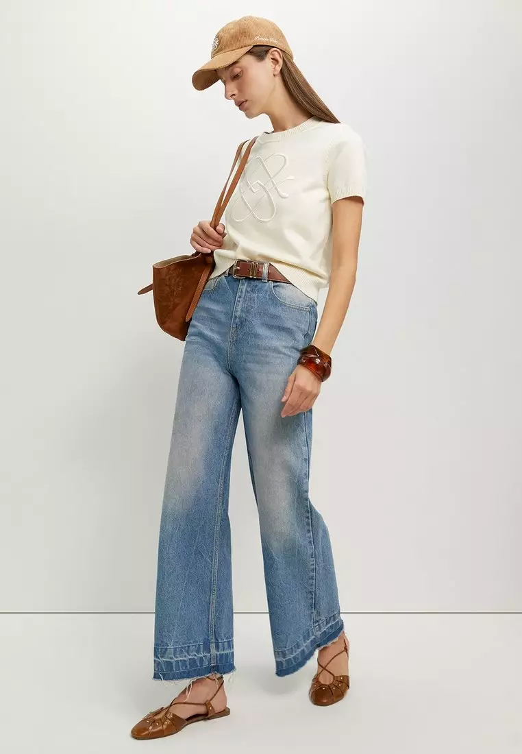 Embroidered Knit Top - Cream