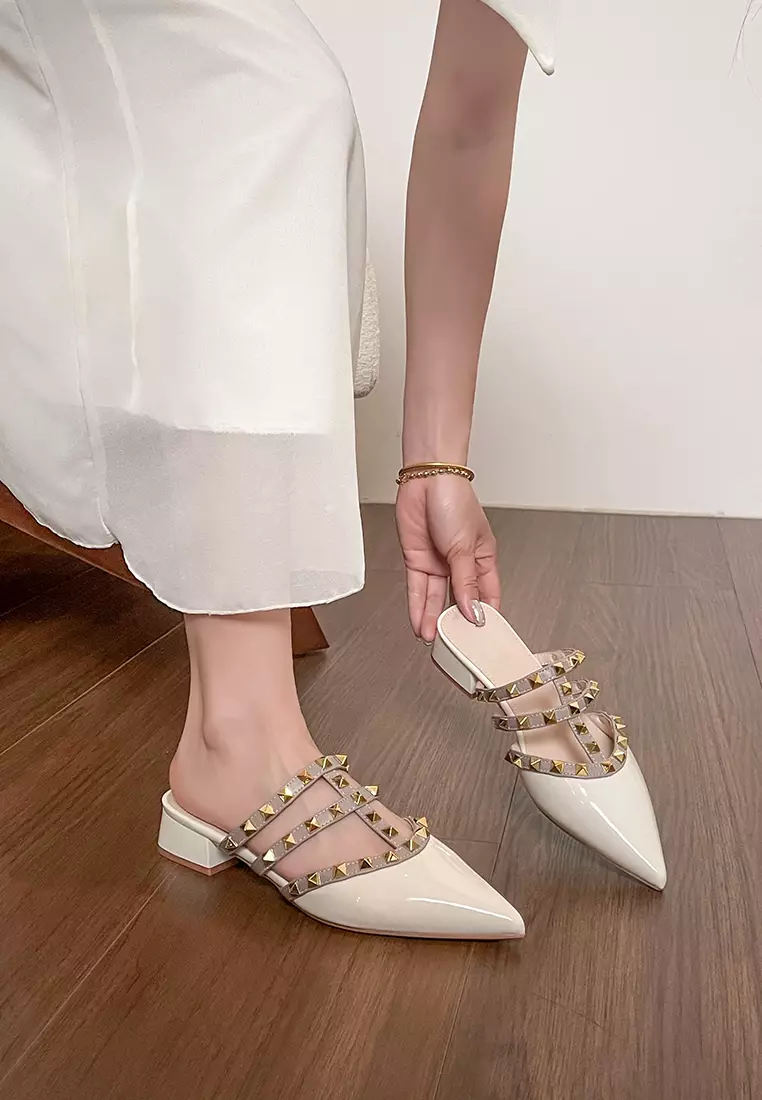 4CM Rivet Strap Mid Heel Shoes WW6163-3