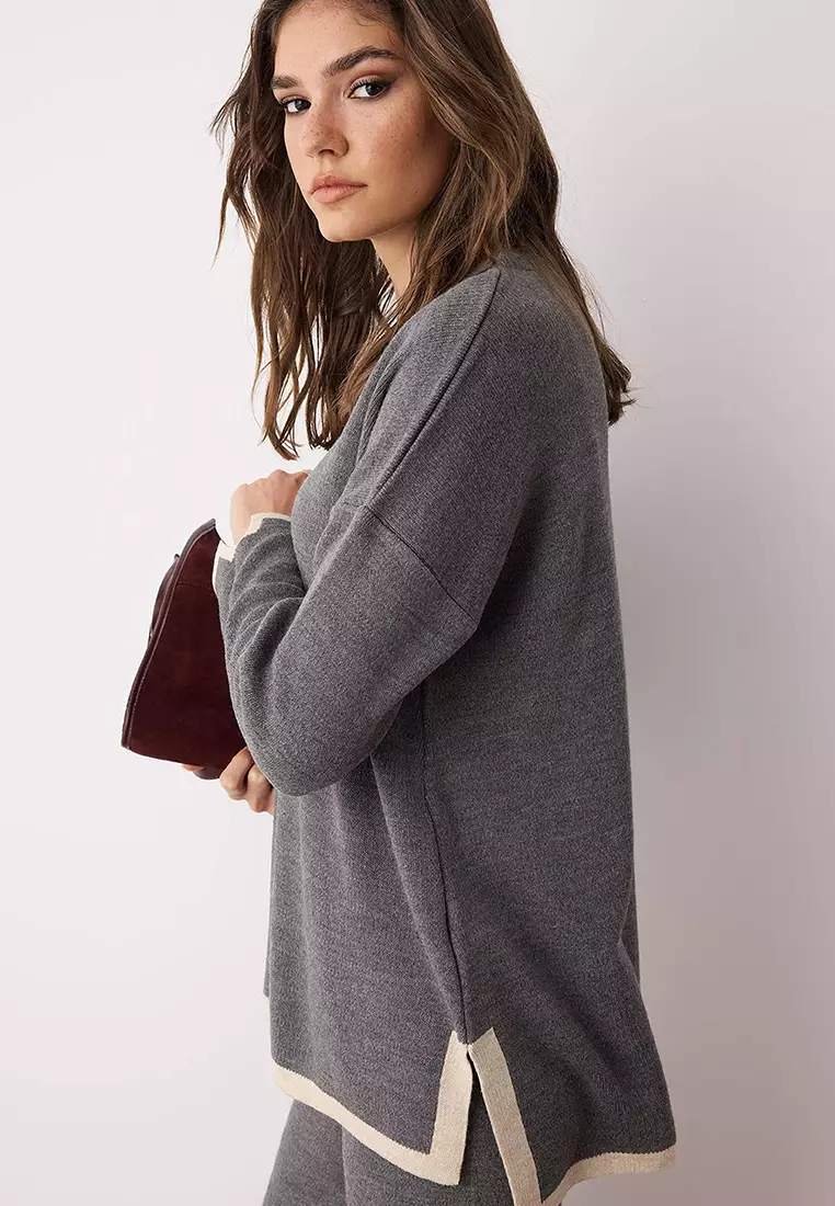 Anthracite Wide Fit Contrast Knitwear Bottom Top Set