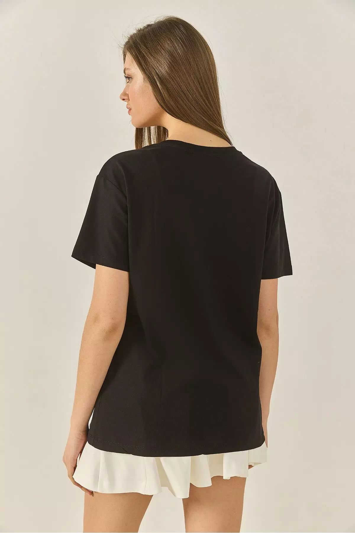 Women's Flower Motif Stone Bead Embroidered Regular Fit Cotton T-Shirt 8128 60283300