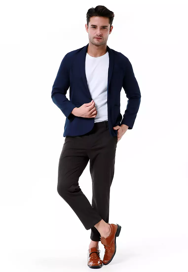 Elard Outerwear Pria Blazer Formal Long Sleeve Motif Polos Material Semiwoll ORIGINAL - Navy