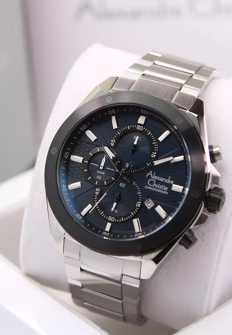 Alexandre Christie 6674 MCBTBBU - Jam Tangan Analog Pria - Silver Blue - Stainless Steel