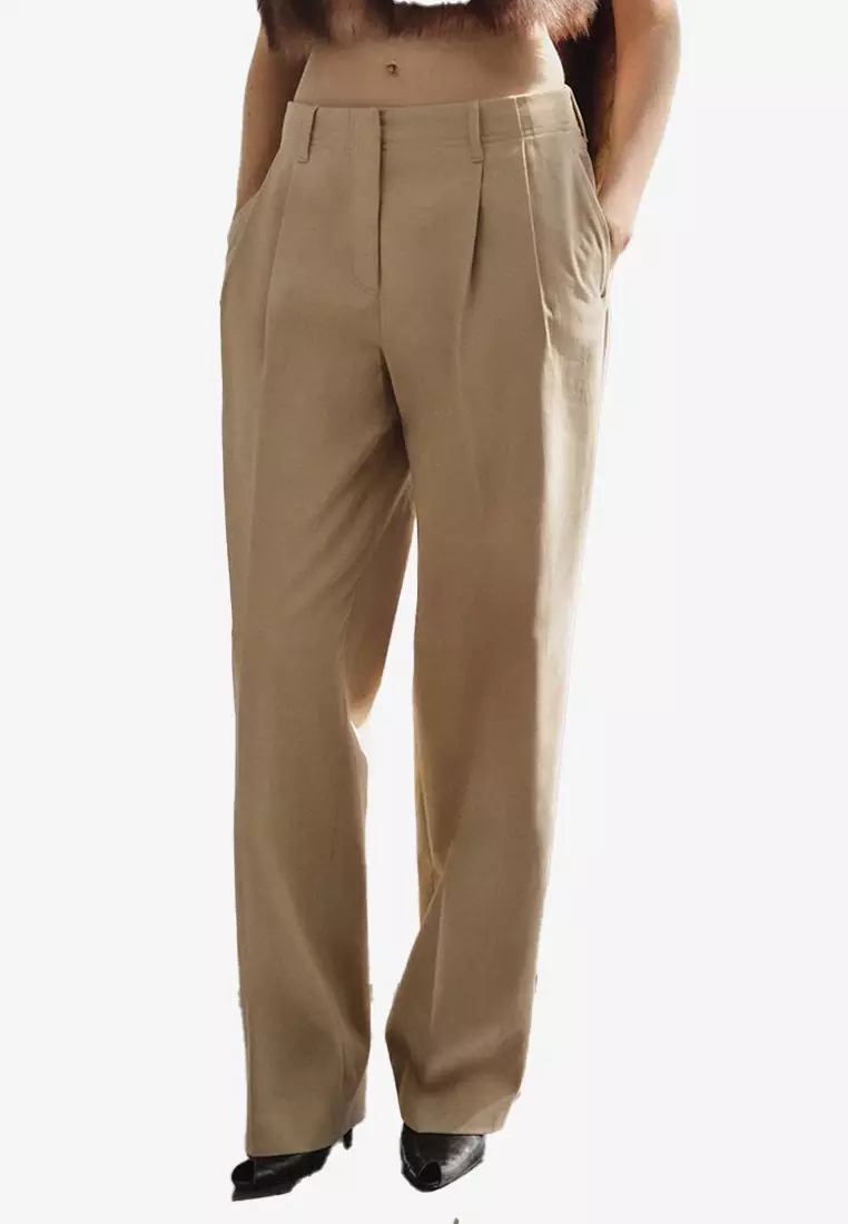 Straight-Leg Pleated Denim Trousers