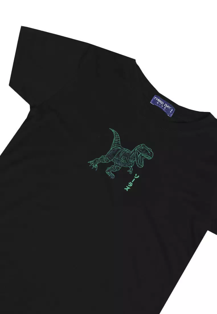 KU052 Kaos Anak Boy Girl neon trex hitam