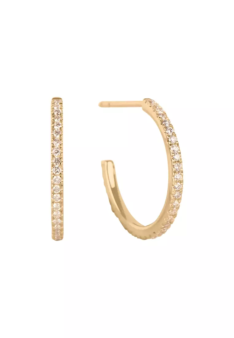 Pavé Diamond Midi Hoops 14k Gold