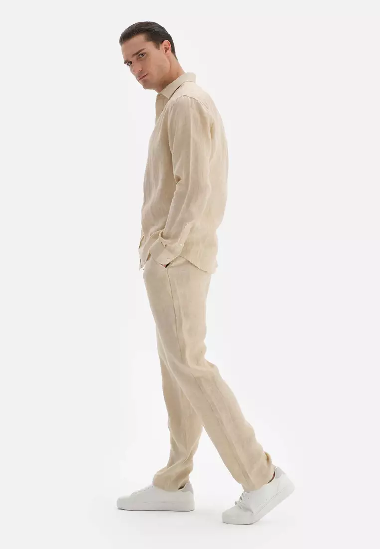 Beige Trousers, Long Leg, Beachwear for Men