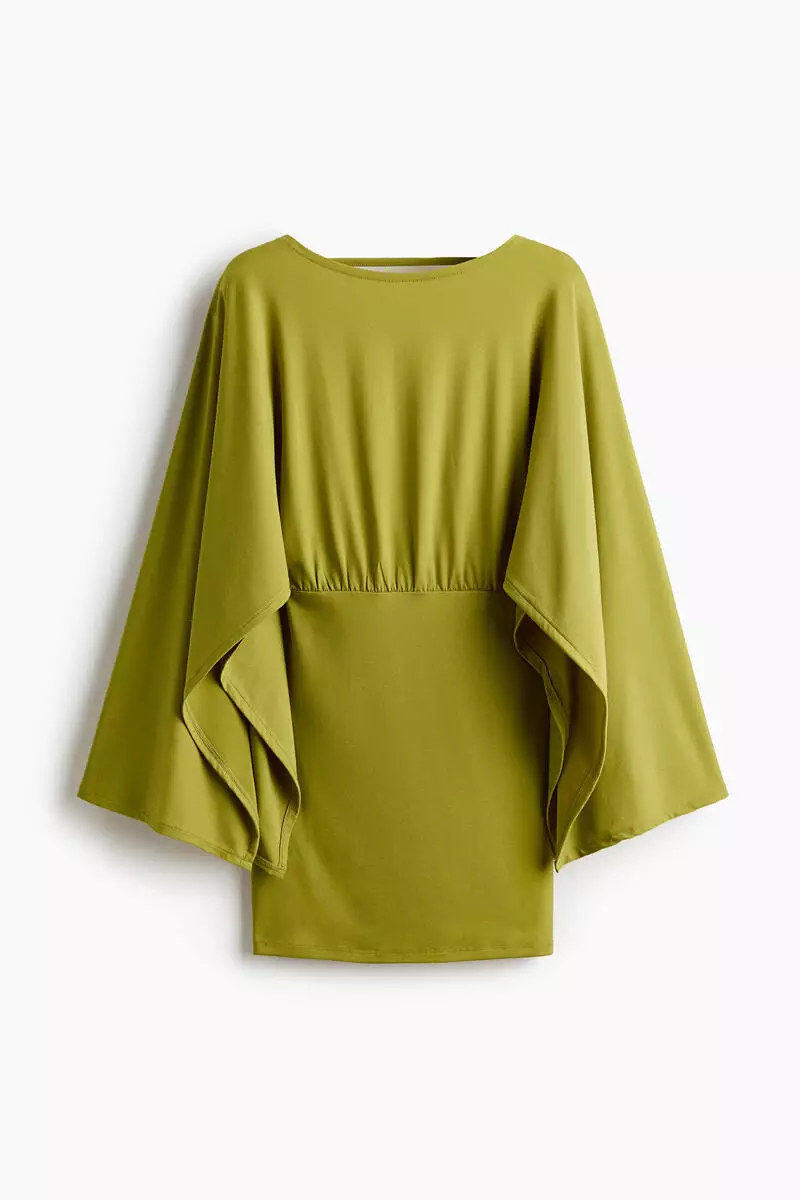 Cape-sleeved fine-knit dress