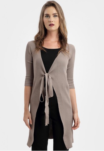 Front Tied Knitted Cardigan in Brown