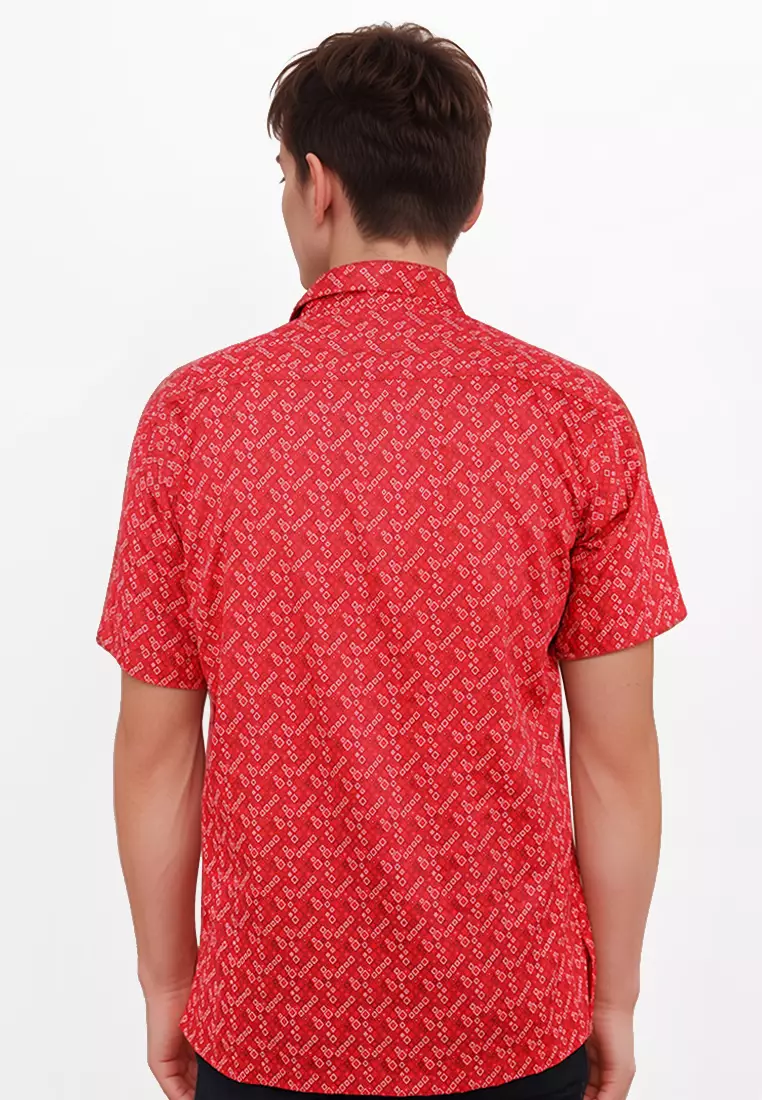 Crocodile PICO 1146 Red - Men Shirt Kemeja Lengan Pendek - Relax Fit - Katun