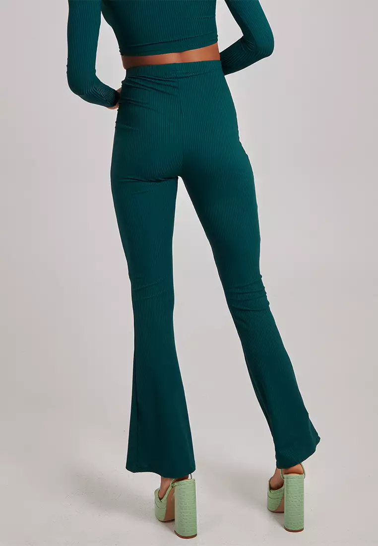 Pink Vanilla Teal Ribbed Flare Trouser