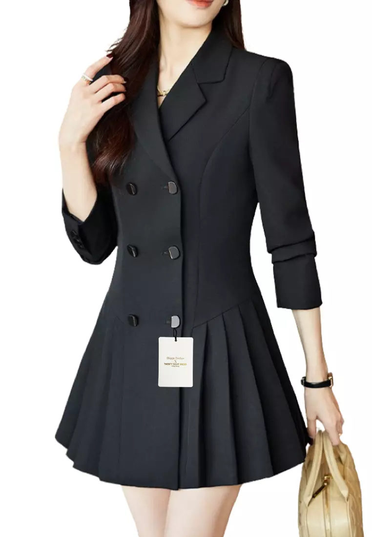 HAPPY FRIDAYS Fashionable Slim Cut Pleated Suit Dress YGH-EQ8835