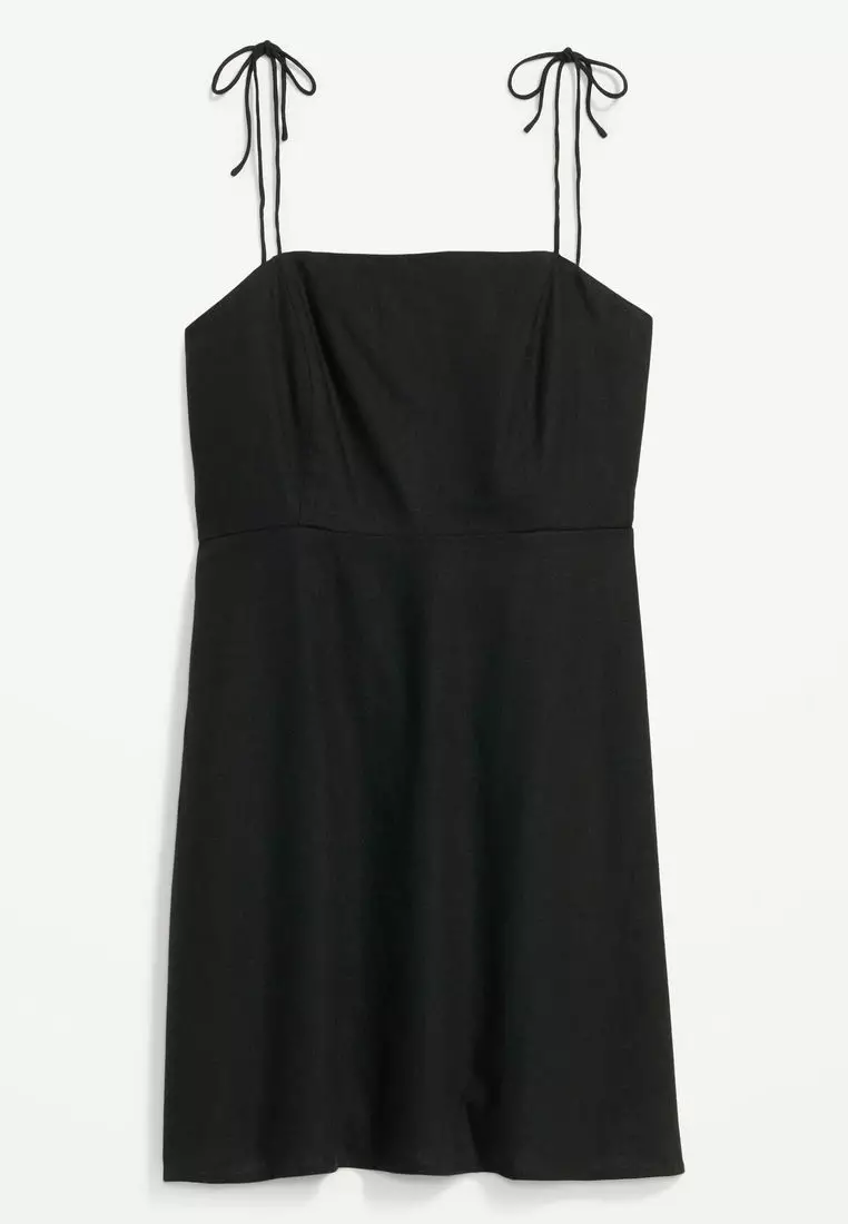 Fit & Flare Tie-strap Linen-blend Mini Dress