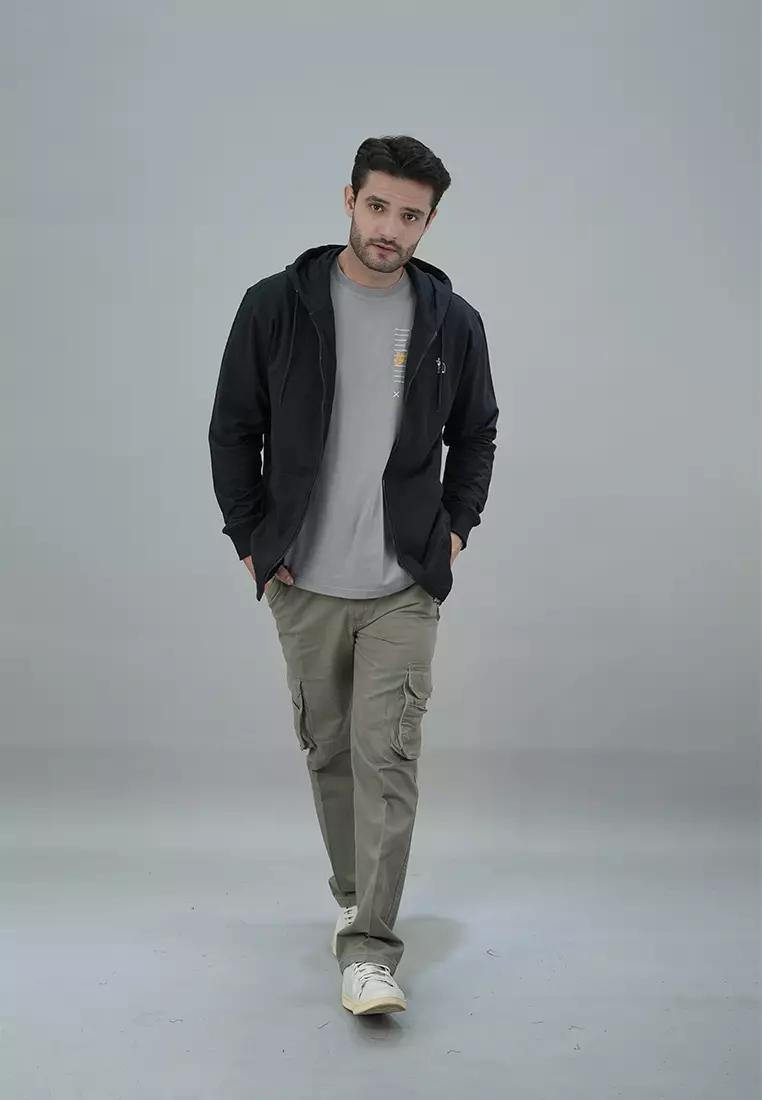 LGS Street - Jaket Hoodie Resleting - Motif Polos Hitam - SH.10.H027.003.C