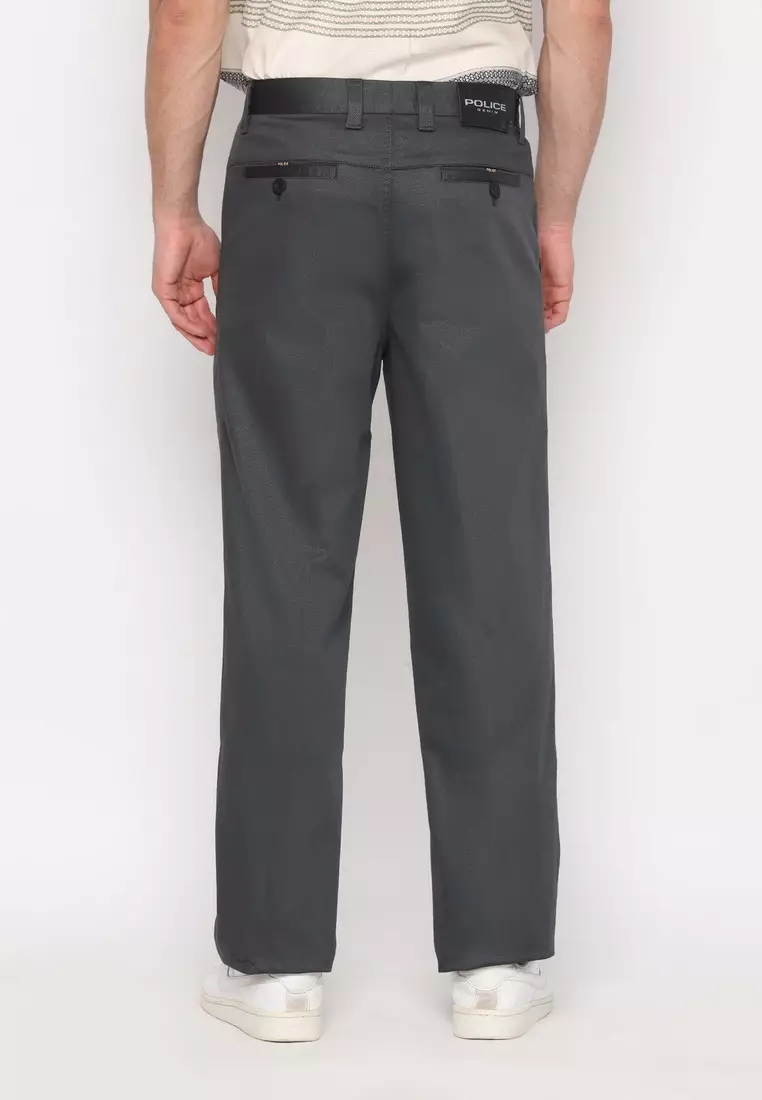 POLICE Celana Panjang Semi Formal Corak Katun Abu Tua Pria