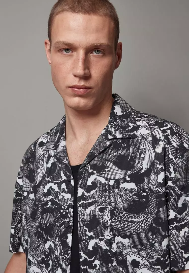 NEXT Printed Short Sleeve Shirt With Cuban Collar 2025 | Buy
