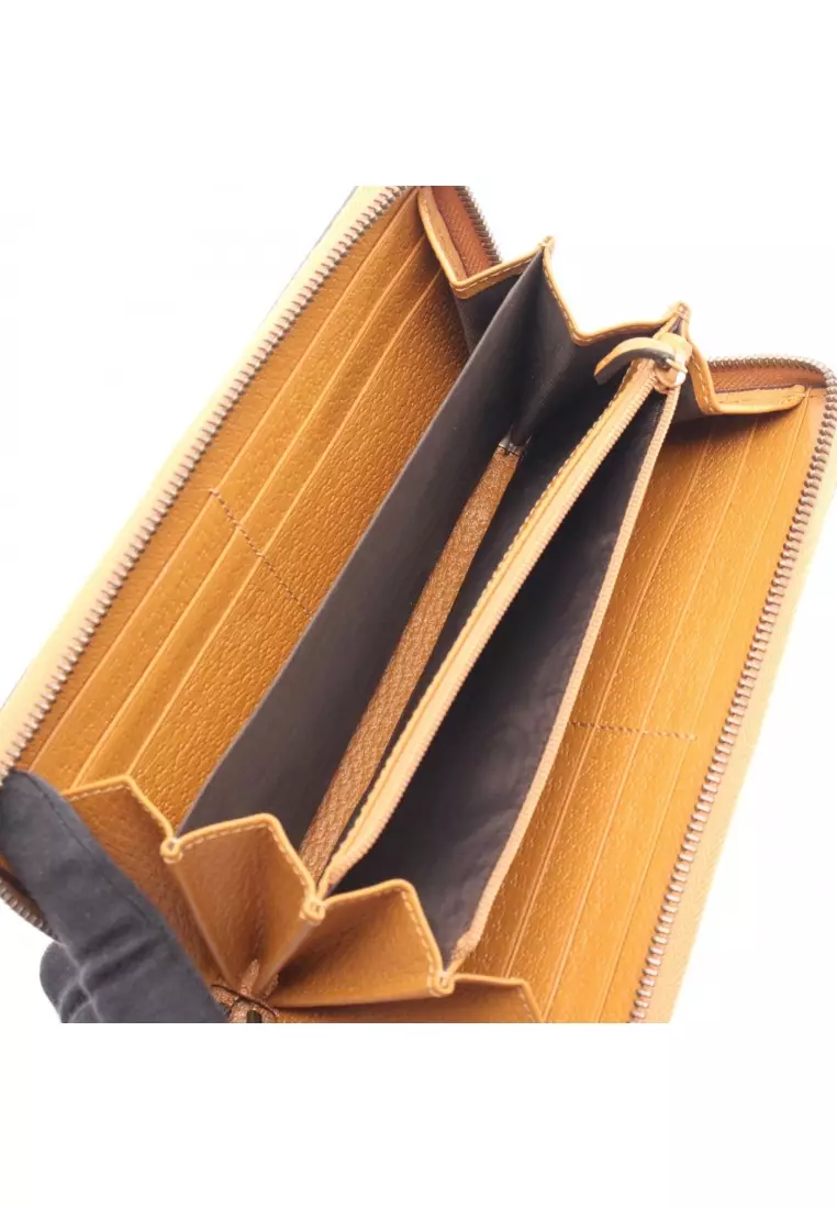 Pre-Loved Gucci GUCCI × Disney Mickey Mouse Mini GG Supreme round zipper long wallet PVC leather beige light brown multicolor