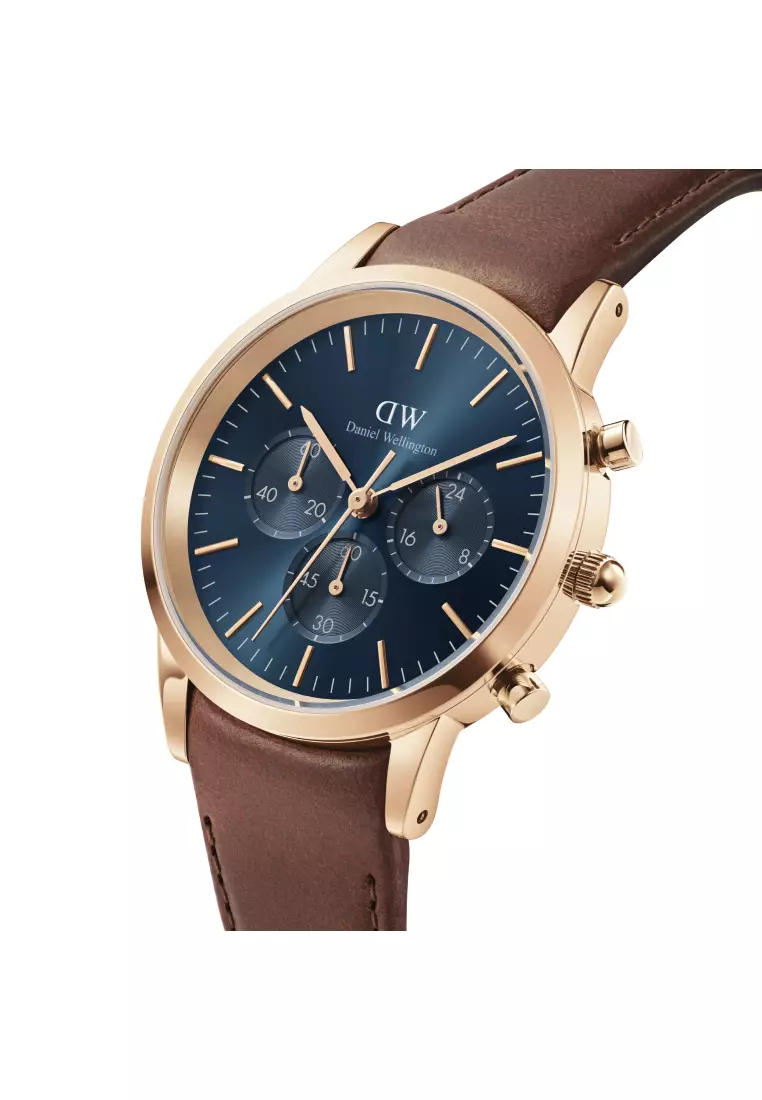 Iconic Chronograph 42mm St Mawes Rose gold Arctic DW watches for men - Men's watch - Male watch Leather strap