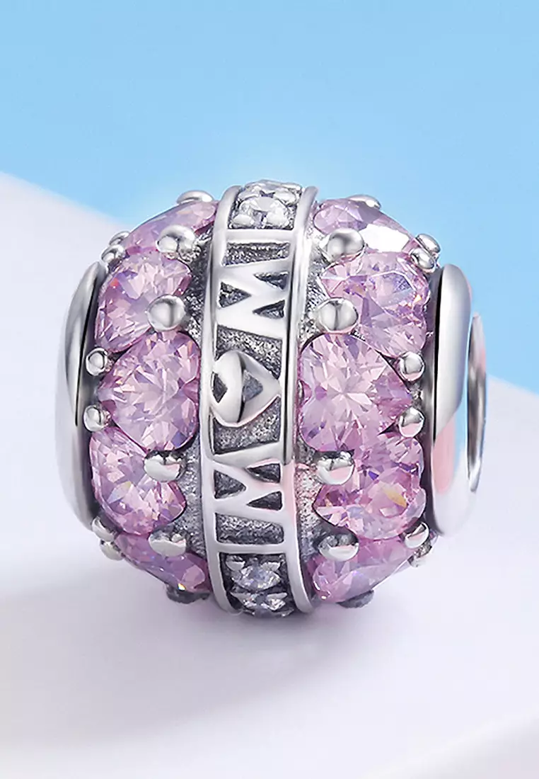 Solid 925 Sterling Silver Mom is Love CZ Charm