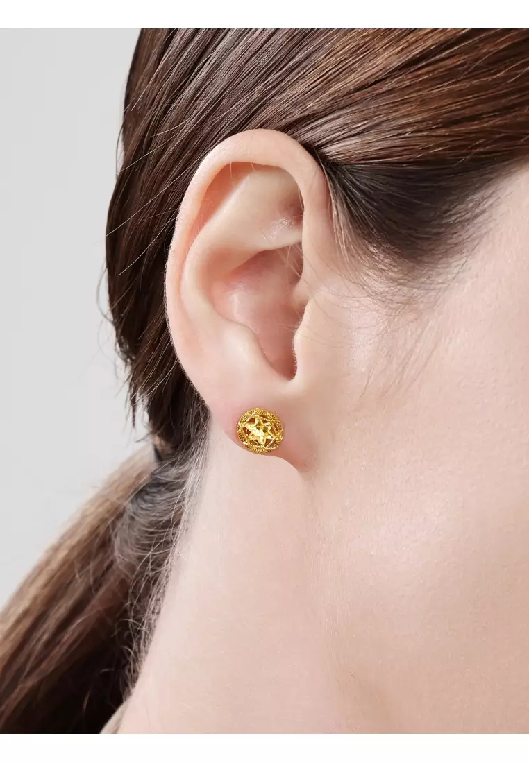 Buy Chow Sang Sang Chow Sang Sang 999.9 24K Gold Floral Champaka With Pearls Stud Earrings For Women And Wedding Occasion 91752e Gold 4138319