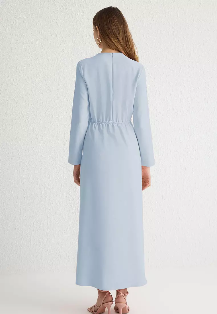 Light Blue Floral Buttoned Woven Dress TCTSS25EB00032