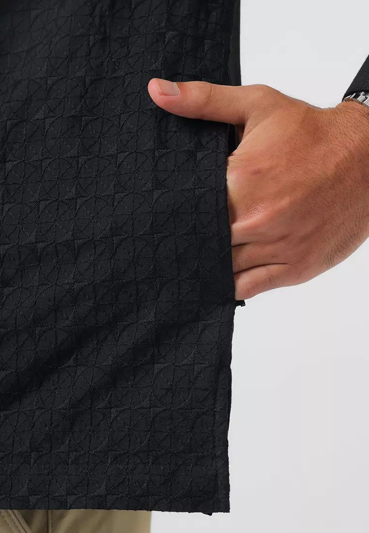 Kemeja Koko Pria Lengan Panjang FARIS BLACK Baju Muslim Pria