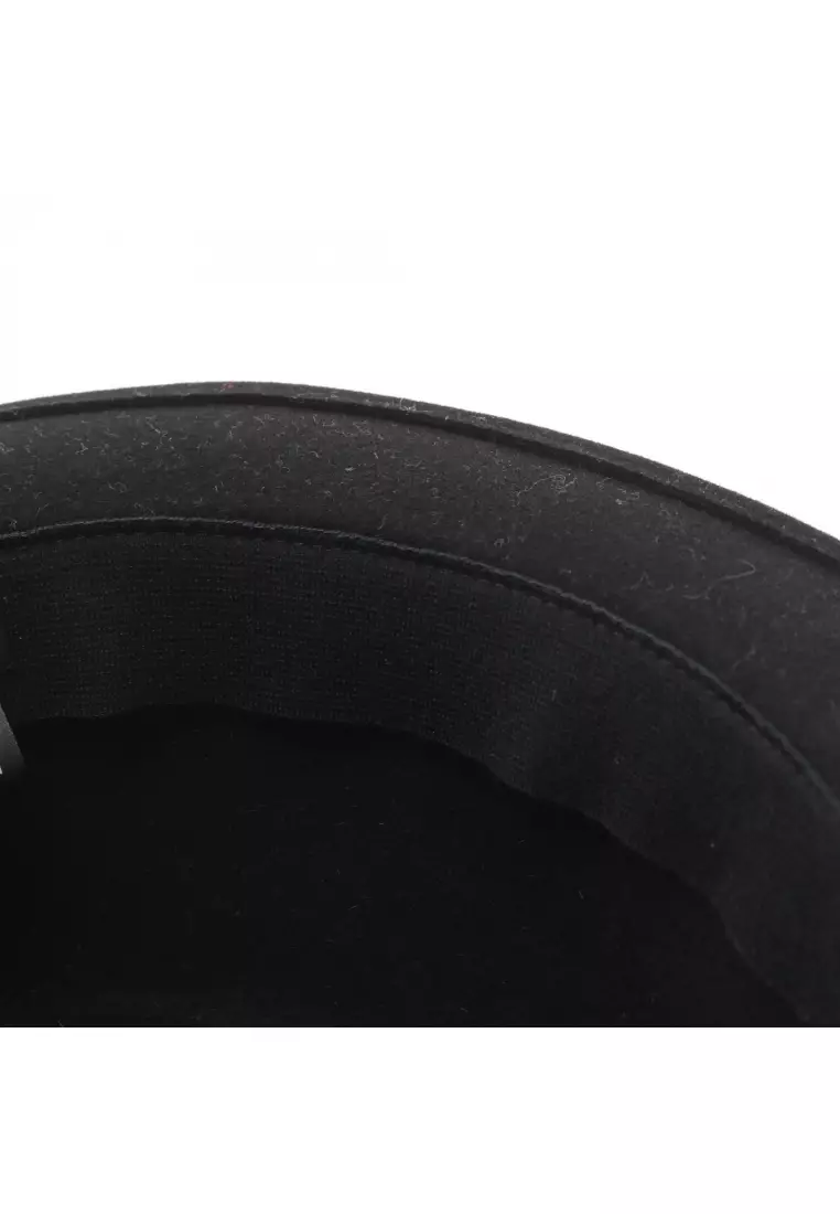 Pre-Loved Chanel coco mark center fold hat Rabbit Felt black Navy