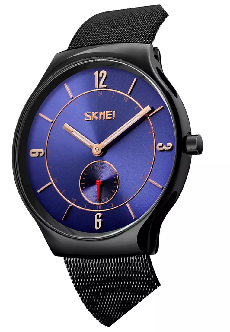 Skmei Jam Tangan Pria Black Blue Stainless Steel Bracelet 9163 F