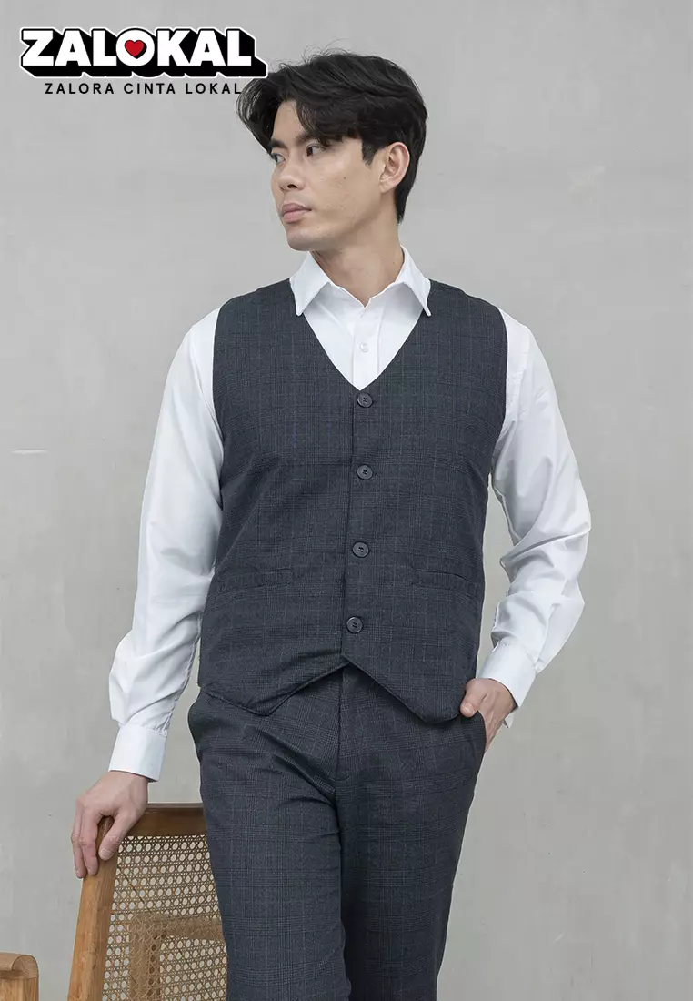 Houseofcuff Vest / Rompi Formal Biru Kotak Navy Waistcoat Wedding Tuxedo