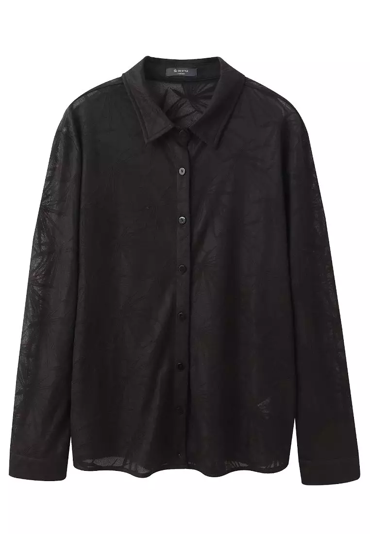 Sheer Jacquard Longline Blouse [AB19948]