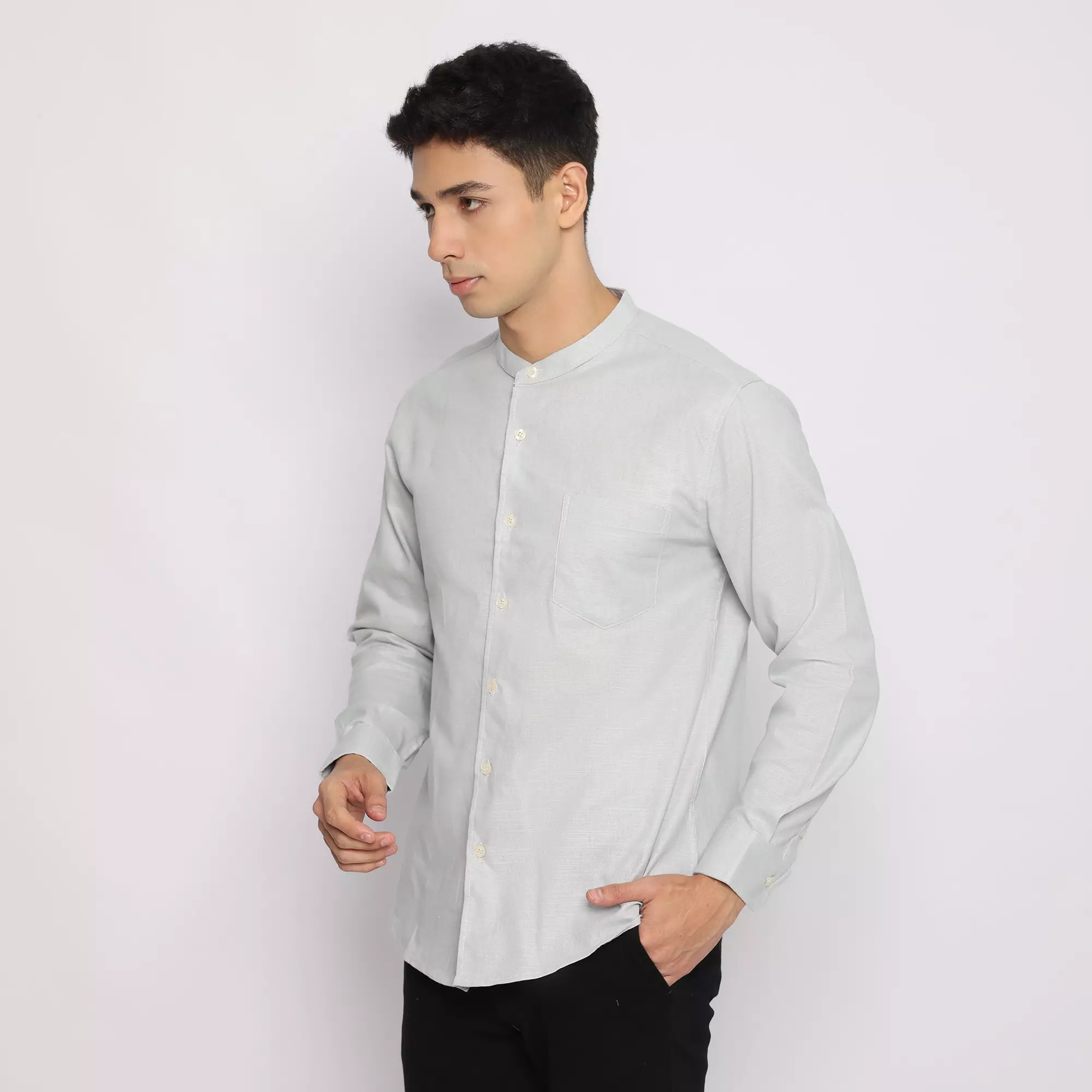 Platini Kemeja Pria Koko Shanghai Lengan Panjang Katun Abu 22039