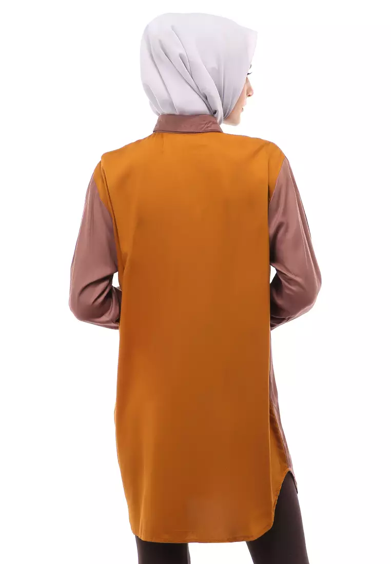 Azika Tunik Muslimah Atasan Wanita Dual Tone Color Relaxed Fit - Brown 003