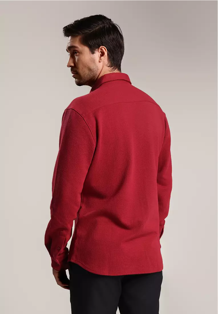 MOC - Kemeja Polos Pria Lengan Panjang Skye - Maroon