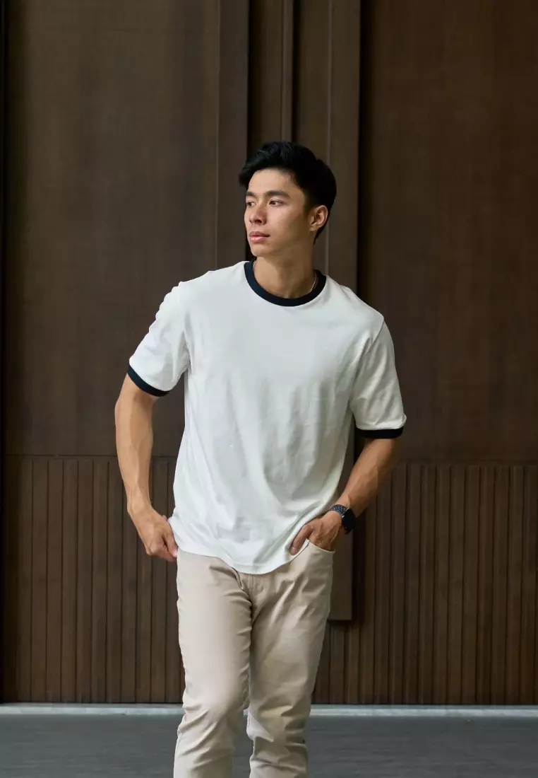 Kale Ringer White Black / Cotton Cloudy / Kaos Boxy Fit / Kaos Korea / Atasan Kaos Pria / Kaos Basic Pria