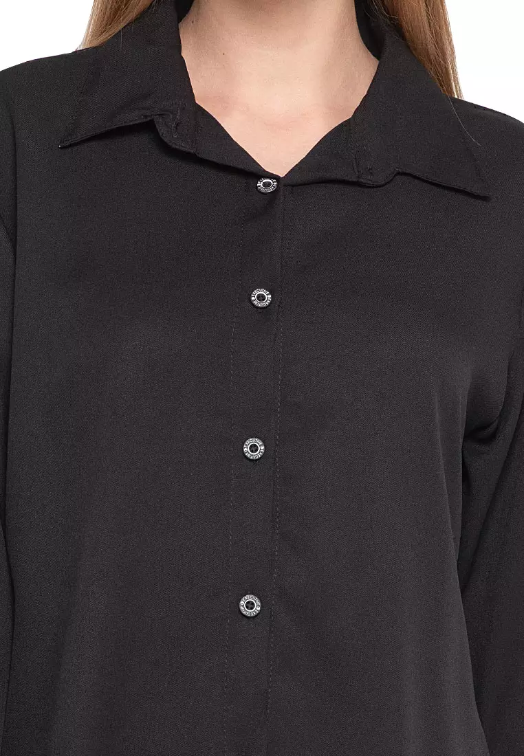 Oriel Kemeja Atasan Lengan Panjang Shirt Wanita Design Basic Polos Regular Fit - Black