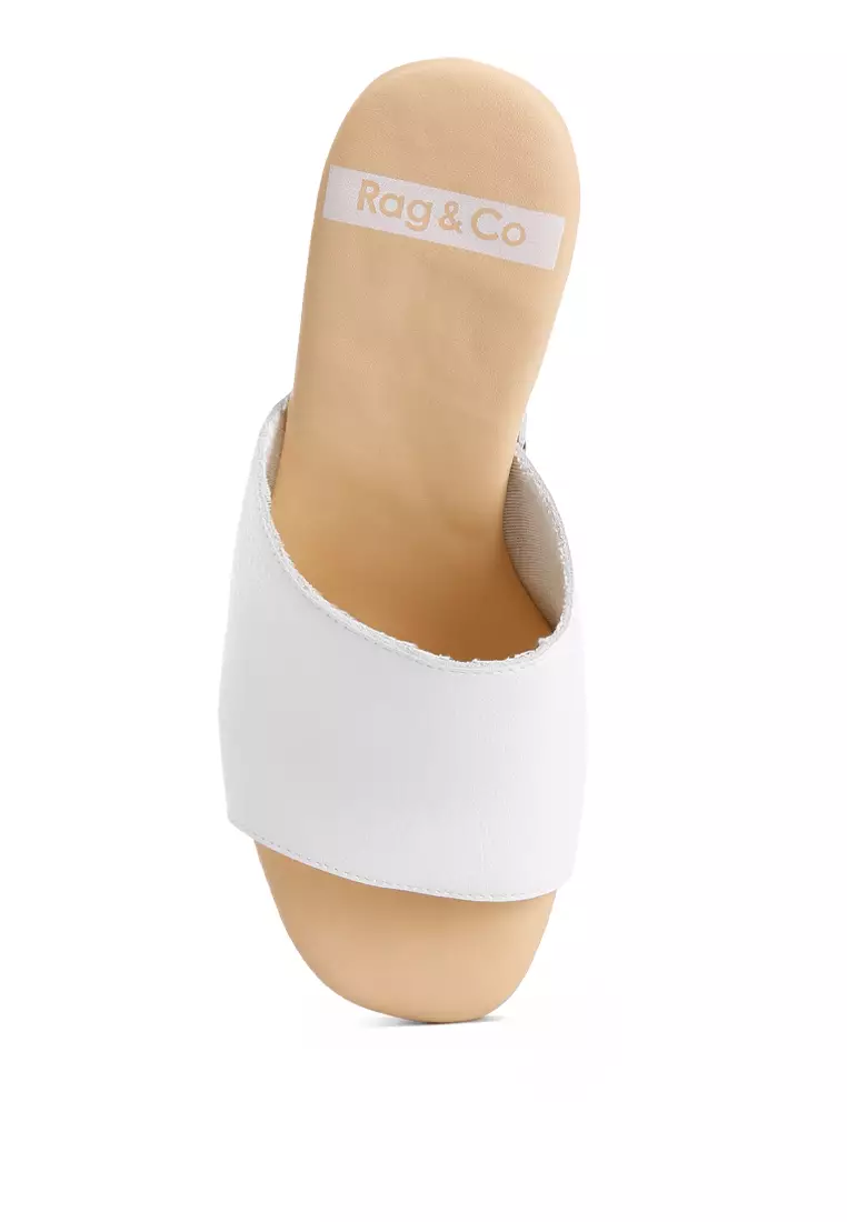 White Recycled Leather Block Heel Clogs