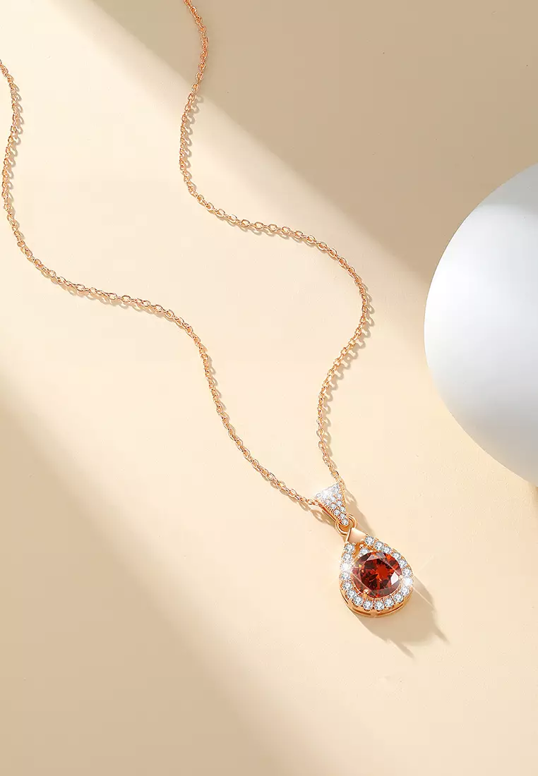 Kalung Wanita Original Korea Teardrop Red Zircon Titanium Berlian 2 Karat Dilapisi Platinum Fashion Cewek Necklaces