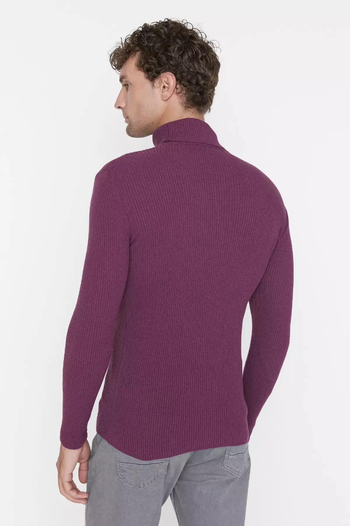 Buy Trendyol Purple Men s Slim Fit Turtleneck Corduroy Knitted