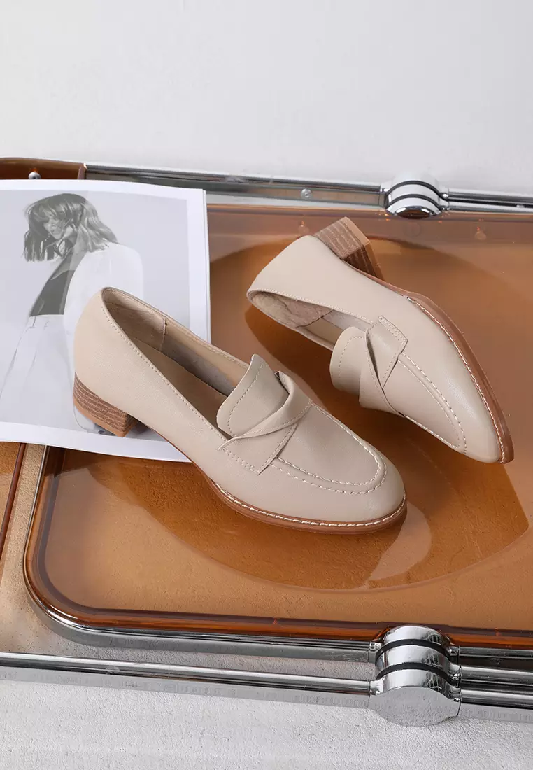 Pleated Strap Leather Loafers TH138-1