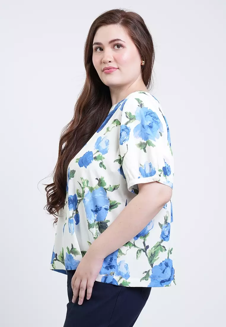 Milly Plus Size Alissa Puff Sleeve Boxy Floral Blouse