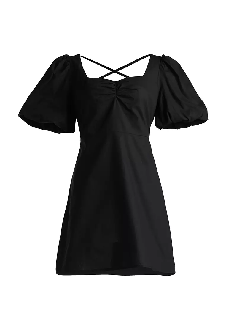 Gaun A-Line Leher Sayang Warna Hitam