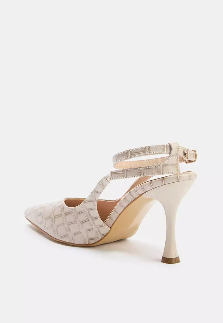 Crocodile Patterned Pointed Toe Thin Heeled Shoes