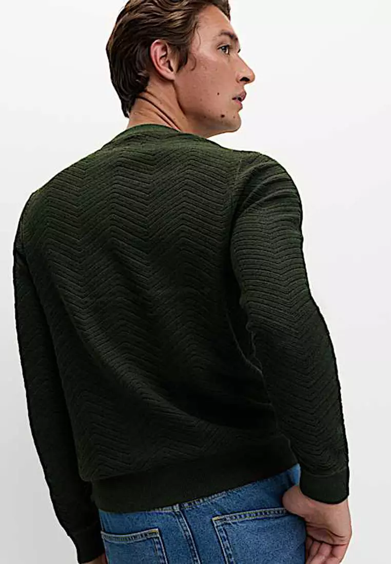 Cotton Blend Herringbone Crew neck Jumper