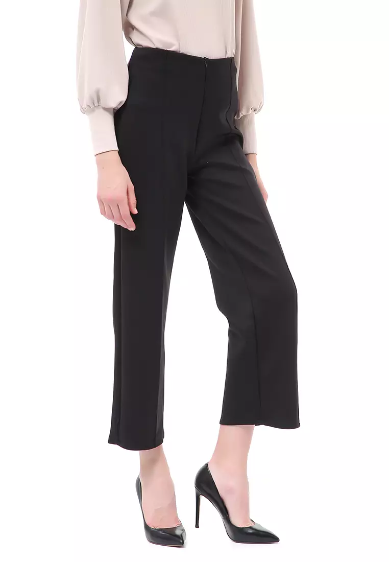 Stella Celana Kerja Wanita Long Pants Kulot Simple Design Material Scuba ORIGINAL - Black
