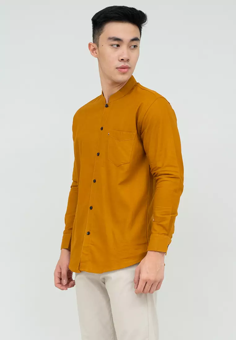 Houseofcuff kemeja Koko Lengan Panjang Pria Mustard