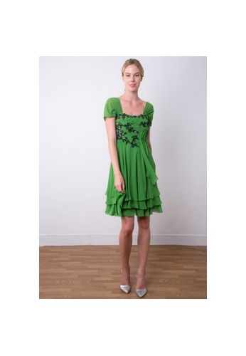 ANNE F green Chiffon Layered A-Line Dress AN664AA20MVNHK_1