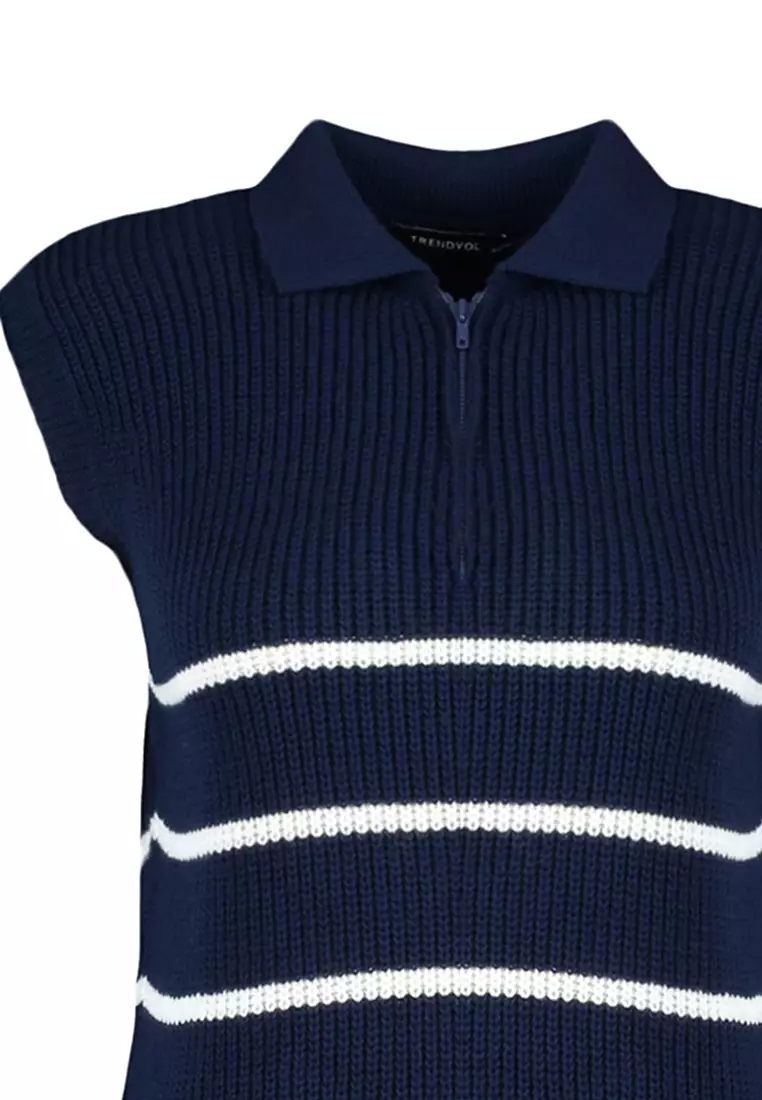 Zipper Striped Knit Vest