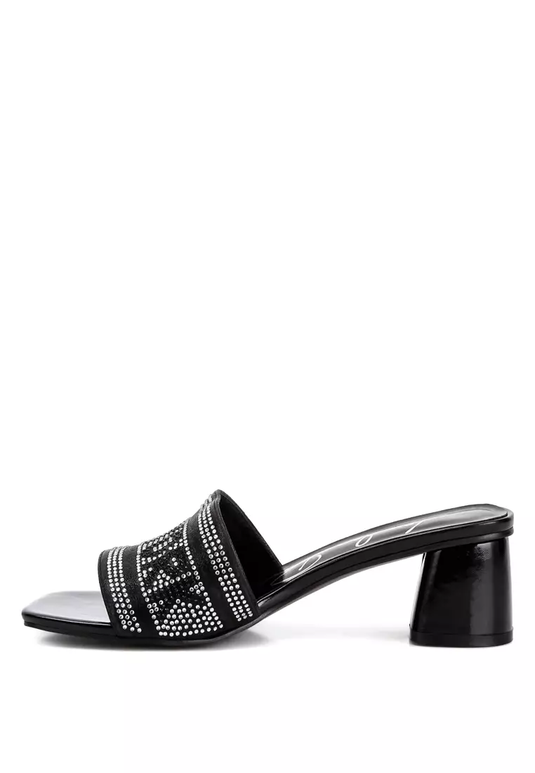 Black Rhinestone Embellished New York Sandals