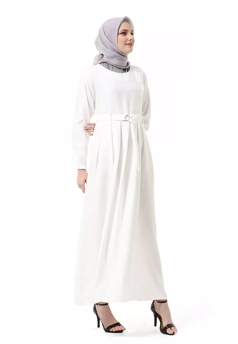 Nelly Gamis Dress Muslimah Wanita Long Sleeve Premium High Quality - Putih